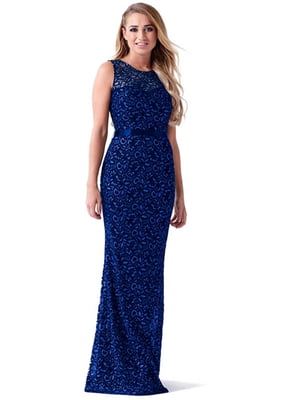 Вечернее платье макси с блестками синее | 6442347