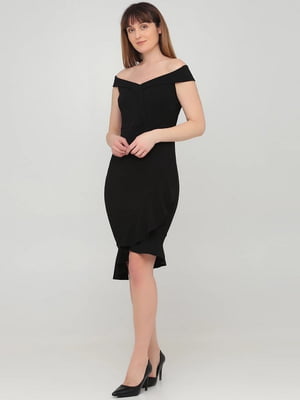 Платье-футляр с открытыми плечами черное | 6442772
