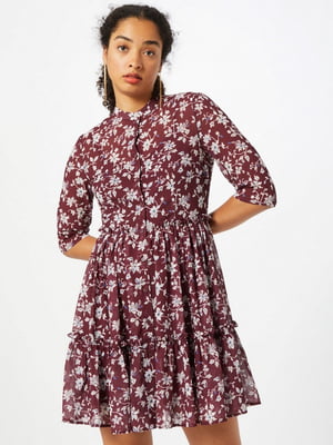 Платье А-силуэта бордовое в цветочный принт | 6442912
