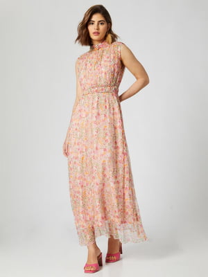 Платье А-силуэта розовое в цветочный принт | 6442933