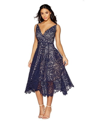 Платье с V-образным вырезом синее | 6443901