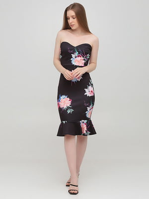 Платье черное с цветочным принтом | 6444003