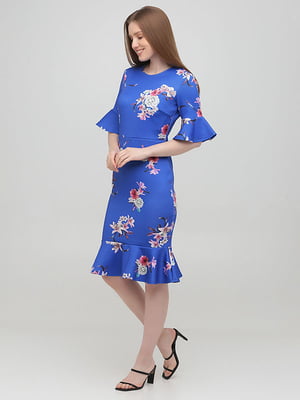 Платье синее с цветочным принтом | 6444026