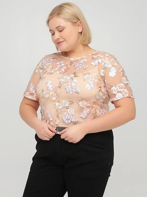 Блуза цвета пудры с цветочным принтом | 6444114