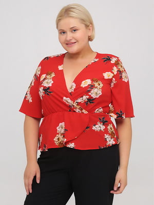 Блуза красная с цветочным принтом | 6444119