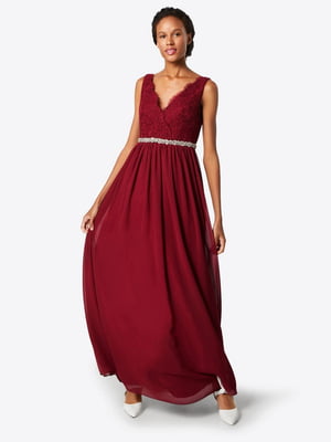 Сукня вечірня з V-подібним вирізом червона | 6444565