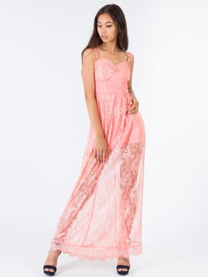 Платье вечернее персиковое кружевное | 6444790