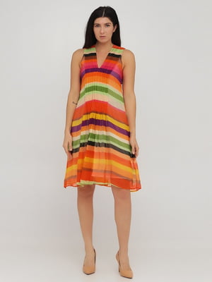 Платье А-силуэта в разноцветную полоску шелковая | 6444951