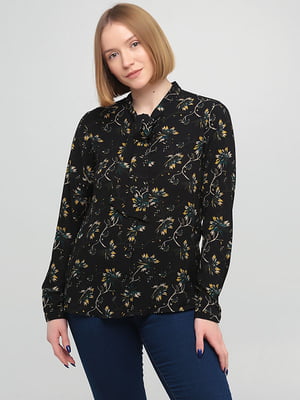 Блуза чорна з квітковим принтом | 6446100
