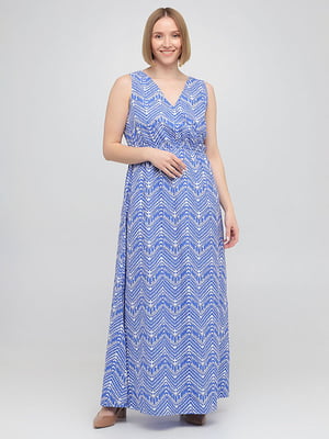 Платье А-силуэта синее с геометрическим принтом | 6446247