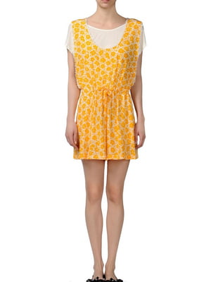 Платье А-силуэта желтое с цветочным принтом | 6446372