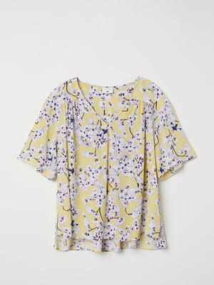 Блуза жовта в квітковий принт | 6458784