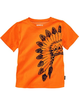 Футболка "Перья индейца" оранжевого цвета с принтом | 6430125