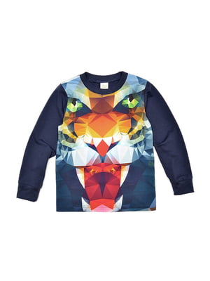 Реглан "Різнобарвний тигр" синій з принтом | 6430266