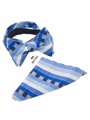 Краватка-метелик біло-блакитна з хусткою | 6457004