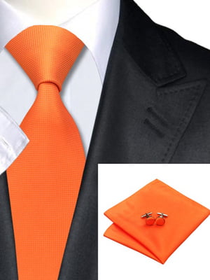 Оранжевый  подарочный набор галстук с запонками и платком | 6457005