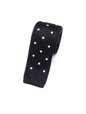 Краватка трикотажна чорна в білий горошок | 6457356