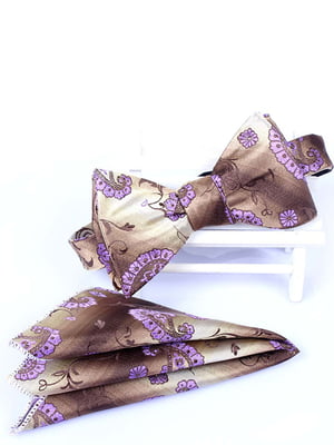 Краватка-метелик коричнево-фіолетова + хустка | 6457359