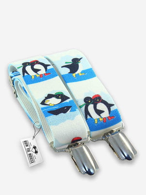 Подтяжки детские голубые с пингвинами | 6457394