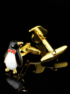 Запонки золотистые с пингвинами | 6457582