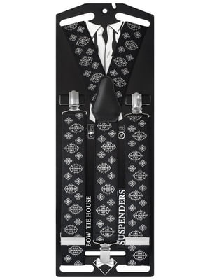 Підтяжки краваткі чорні з оригінальним малюнком | 6457787