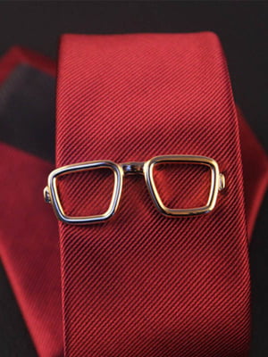 Затискач для краватки у формі модних окулярів золотистий | 6457999