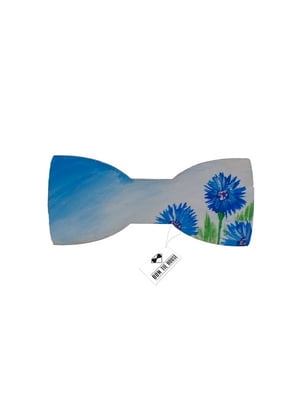 Краватка-метелик дерев'яна синьо-блакитна з принтом | 6458013