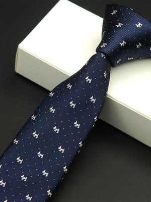 Краватка вузька синя з принтом | 6458116