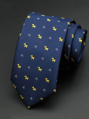 Краватка вузька синя з принтом | 6458117