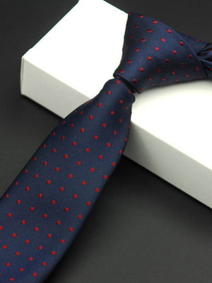 Краватка вузька темно-синя у вишневий горошок | 6458145