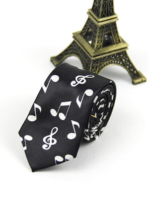 Краватка вузька чорна з принтом | 6458265