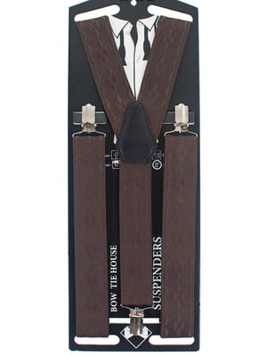 Підтяжки довгі коричневі з візерунком у ромб краватки | 6458337