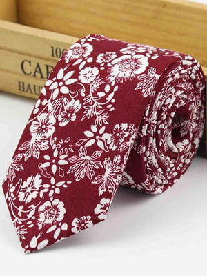Краватка вузька червона з квітковим принтом | 6458368