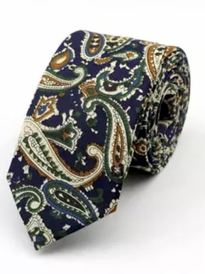 Краватка вузька синя з принтом | 6458369