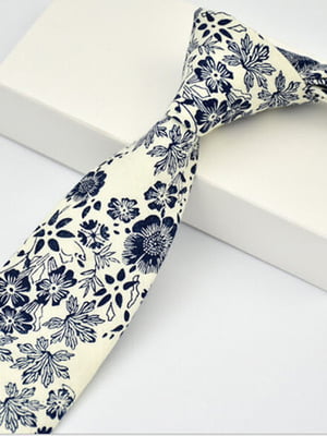 Краватка вузька бежева з квітковим принтом | 6458370