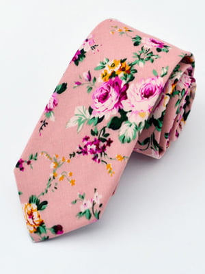 Краватка вузька рожева з квітковим принтом | 6458374