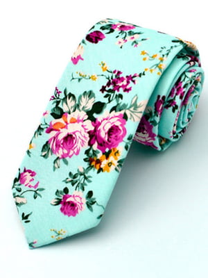 Краватка вузька бірюзова з квітковим принтом | 6458375