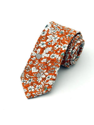 Краватка вузька коричнева з квітковим принтом | 6458376