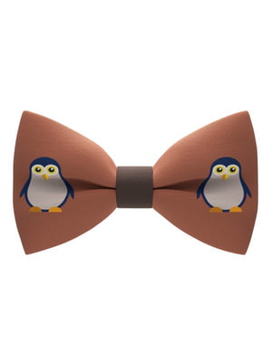 Краватка-метелик коричнева з пінгвінами | 6458511