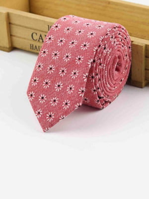 Краватка вузька рожева з квітковим принтом | 6458544