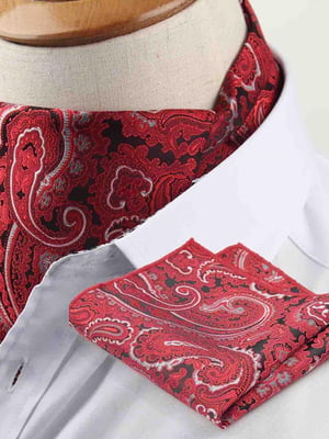 Шейный платок красный с серым узором и платком-паше | 6459131