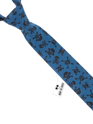 Краватка вузька бавовняна синя з черепами | 6459272