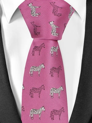 Краватка вузька рожева з зебрами | 6459398