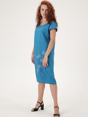 Сукня-футболка бірюзового кольору з вишивкою “Кульбаби” | 6464862