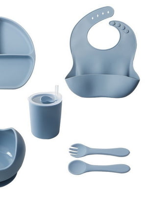 Набор детской силиконовой посуды голубой | 6466206