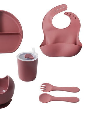 Набір дитячого силіконового посуду рожевий | 6466210