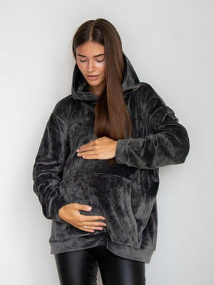 Теплый плюшевый худи для беременных и кормящих мам графитового цвета | 6466735