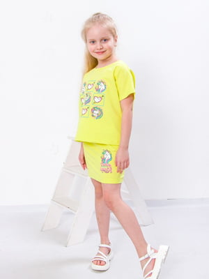 Комплект желтый с принтом: футболка и юбка | 6253451