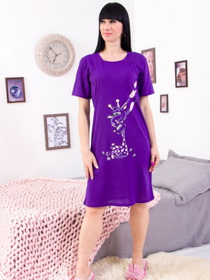 Рубашка ночная фиолетовая с принтом | 6476726