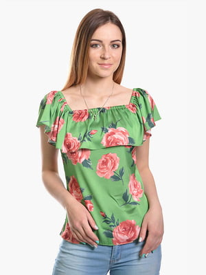 Блуза зеленая в цветочный принт | 6477767